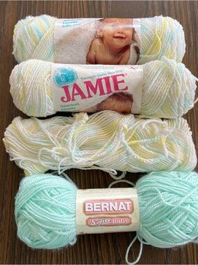 JAMIE & BERNAT Pastel Baby Yarn Bundle - Mint, Yellow, White